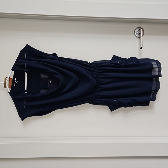 Double Zero Sheer Navy Dress With Slip, Size S - Picture 11 of 12